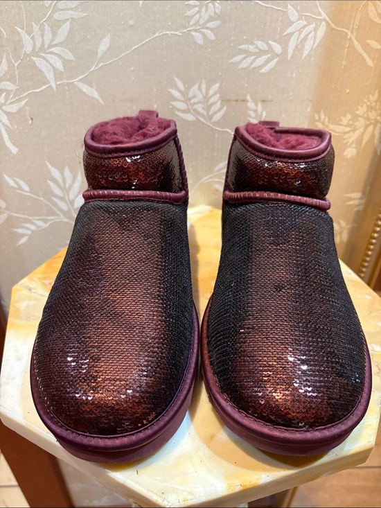 UGG Shoes - UGG Burgundy Shearling Sequin Ankle Boots